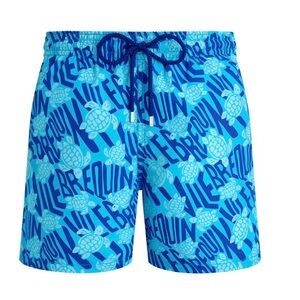 NWT Vilebrequin Men’s Swim Trunks Ronde Des Tortues Blue Topaz Moorea